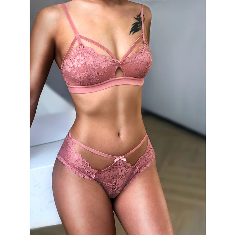 

Wriufred No steel ring ultra-thin underwear set ladies thin strap pullover bra without sponge womens lingerie panties set