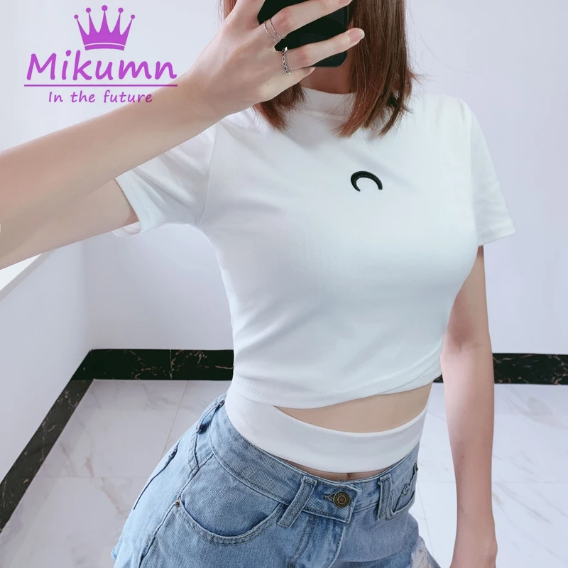 Женская футболка в готическом стиле с изображением Луны Harajuku белые черные