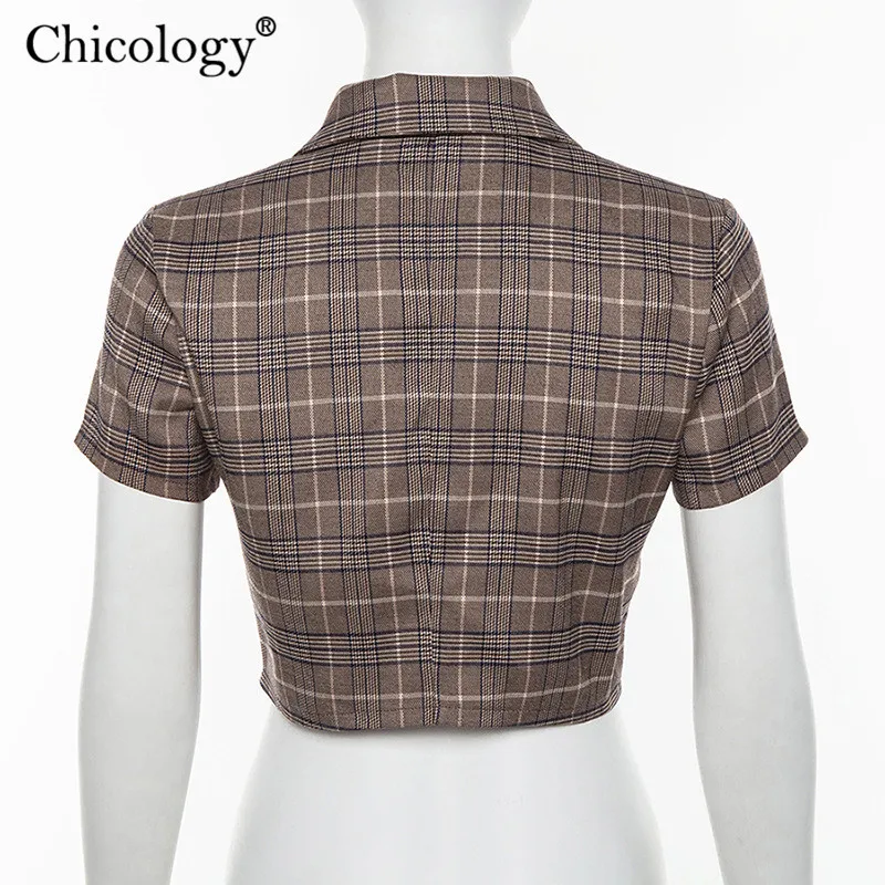 

button plaid lady blouse women kpop clothes 2019 summer female sexy streetwear short sleeve casual crop top