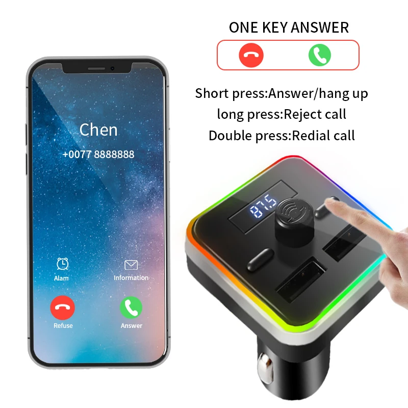 Автомобильный FM-трансмиттер Bluetooth 5 0 светодиодный модулятор музыкальный плеер с