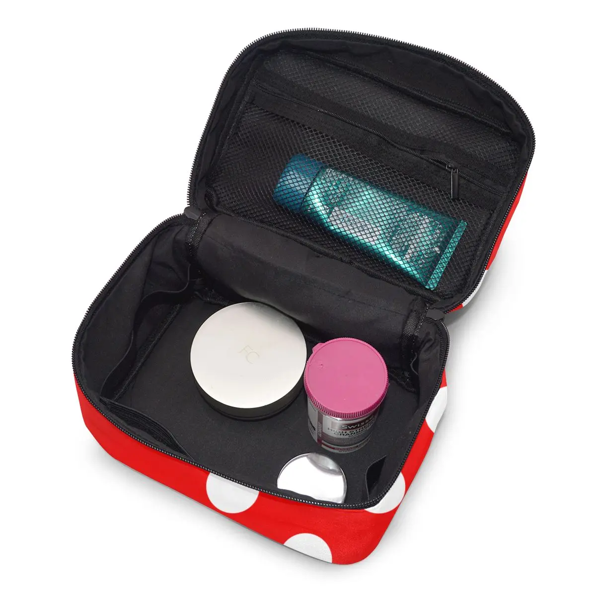 

Women's Travel Organization Beauty Cosmetic Make up Storage Lady Wash Bags Red White Polka Dot Handbag Pouch