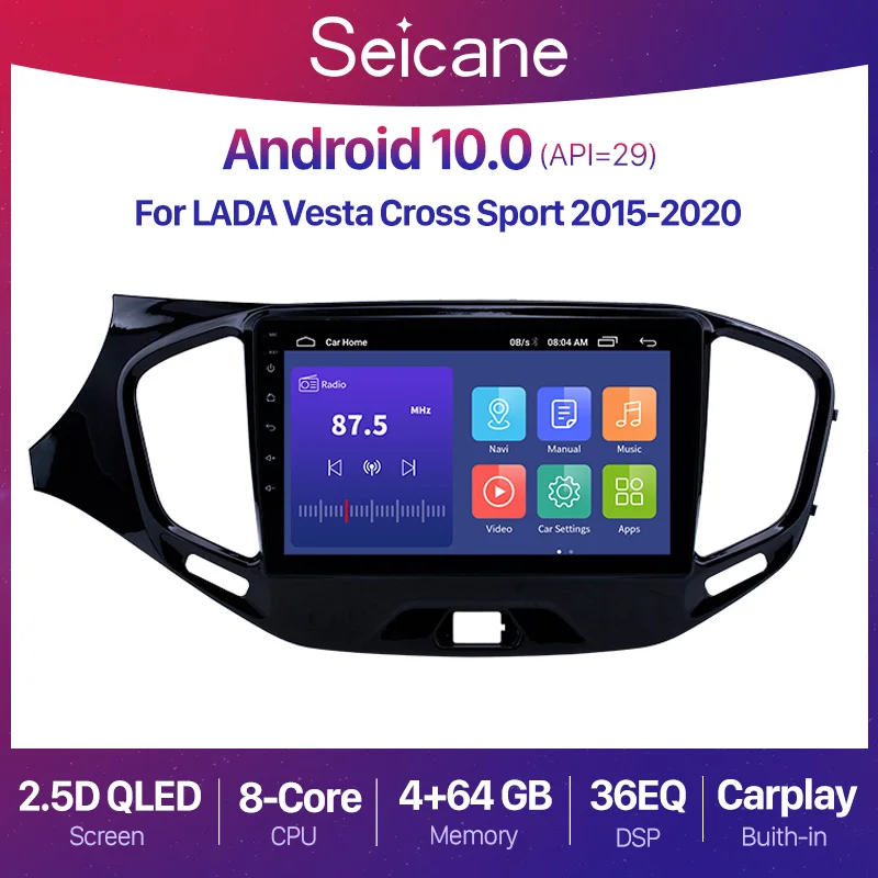 Автомагнитола Seicane 9 дюймов Android 10 0 4 + 64 ГБ GPS-навигация для LADA Vesta Cross Sport 2015-2020 2din