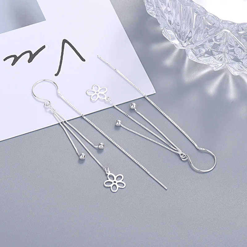 

New Korean Style Light Luxury Niche Design Petal Tassel Earrings S925 Sterling Silver Personality Flower Earrings Women