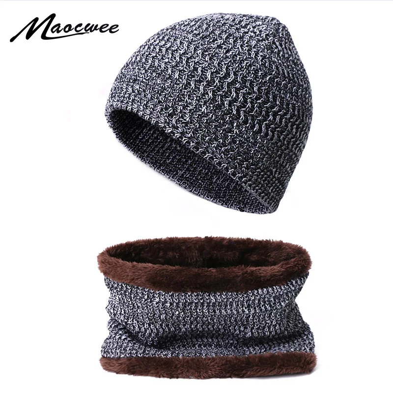Зимний женский вязаный комплект из шапки и шарфа Женский Теплый с подкладкой