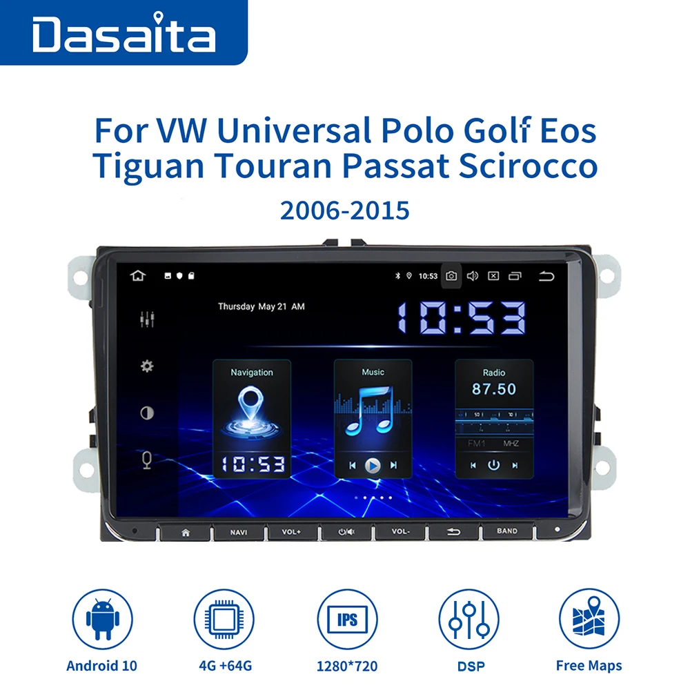 Автомагнитола Dasaita 9 дюймов IPS экран Android 10 0 для VW GPS Polo Golf Eos Tiguan Seat leon Passat авторадио