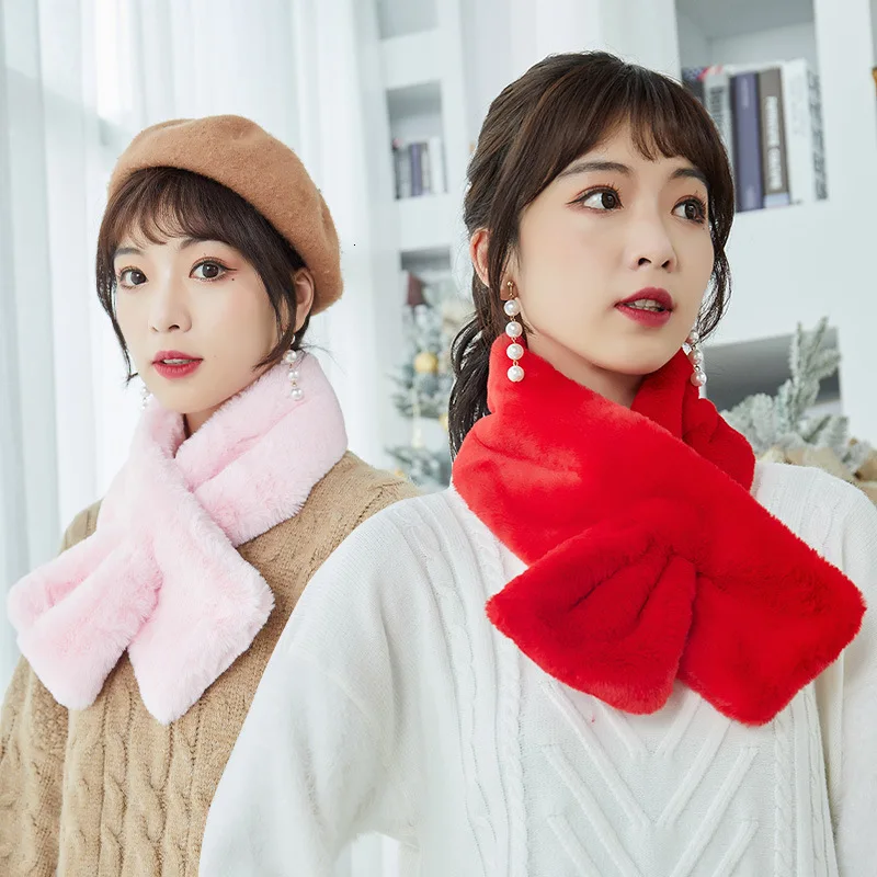 Женский короткий шарф из искусственного кроличьего меха зимний плотный теплый