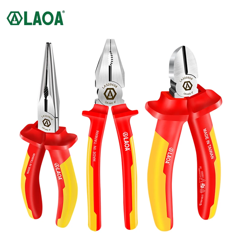 

LAOA VDE Insulated Cr-Mo Steel Wire Cutters Long Nose Plier Diagonal Pliers German Certification 1000V Withstand Voltage