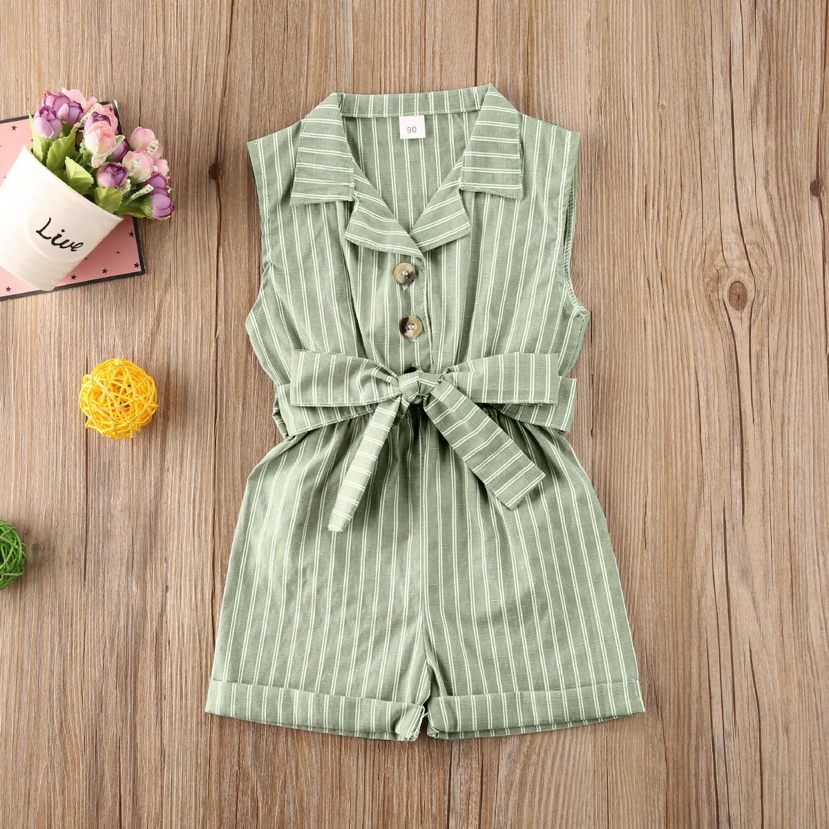 Женский Летний комбинезон в полоску без рукавов с отложным воротником на