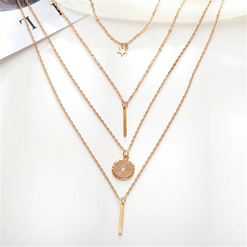 

Simple Creative New Star Geometry Pendant Four Layer Necklace 2021
