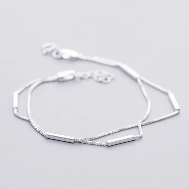 

Simple Silver Plated Art Double Layer Square Bracelet Elegant Girl Bracelet Summer Party Birthday Party Jewelry Anniversary Gift