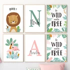 Настенная картина в скандинавском стиле с изображением Льва, розового фламинго, имени девочки, ребенка