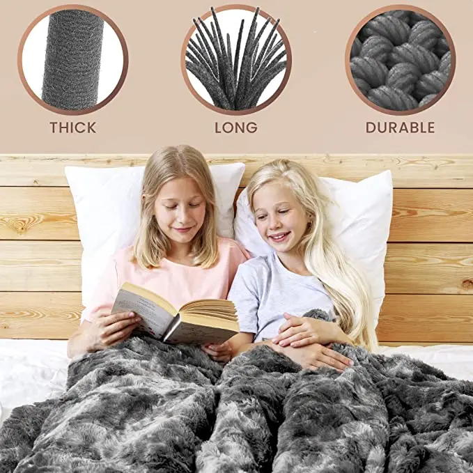 

Faux Fur Shaggy Throw Blanket Soft Plush Cozy Blankets Gray Black For Office Couch Sofa