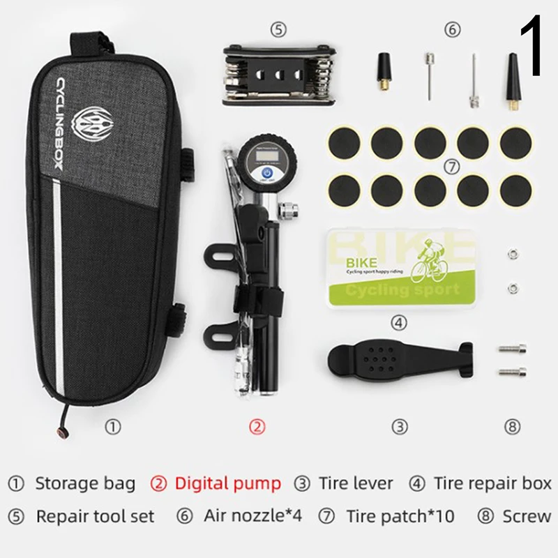 

Bicycle Tire Repair Tools Kits Hand Air Pump Hose Universal Cycling Bike Saddle Bag Presta Schrader Inner Tire Patches Lever Set