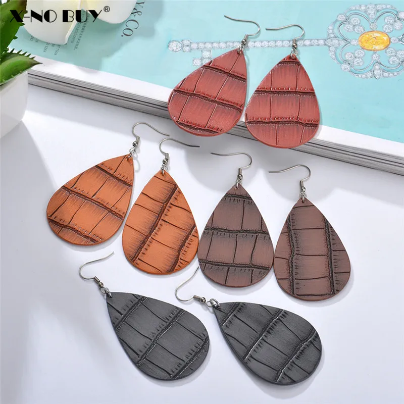 Новые ретро красочные серьги из натуральной кожи в форме капли воды висячие для