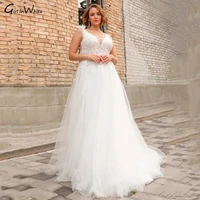 plus size double v neck wedding dress lace appliques a line bride gown elegant tank sleeve backless white bridal bridal robes