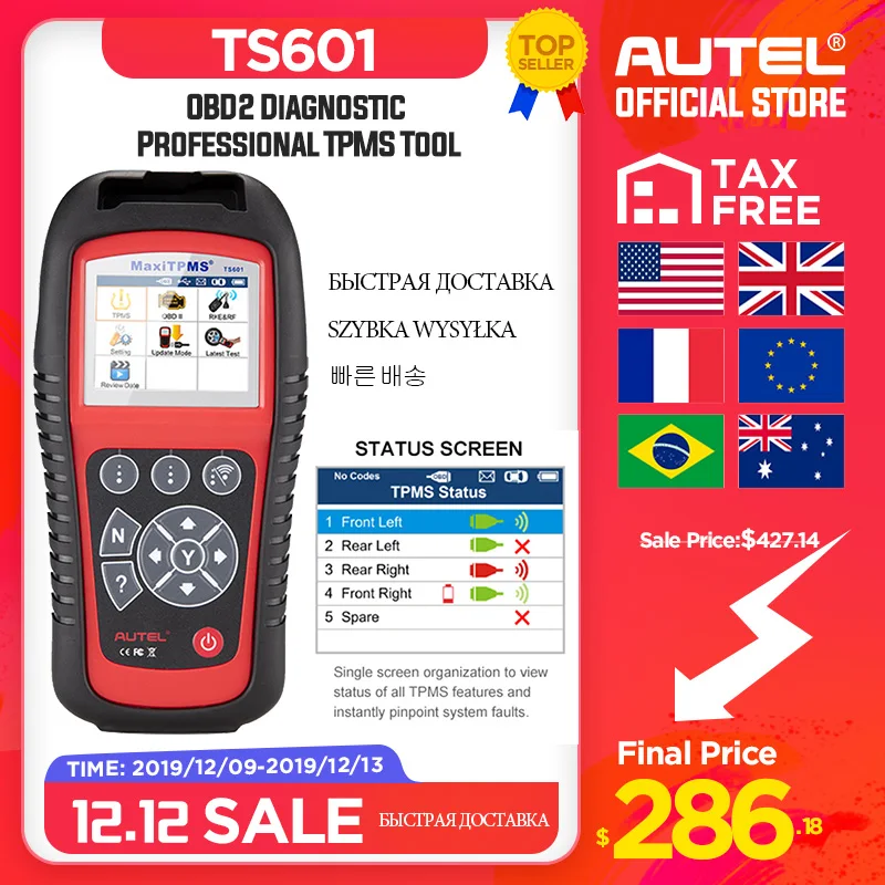 AUTEL MaxiTPMS TS601 TPMS автомобильный диагностический инструмент OBD2 сканер автомобильный активатор Инструменты для ремонта шин сенсор Программирование код ридер