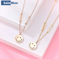 rose goldtone stainless steel new smile face round pendant necklace