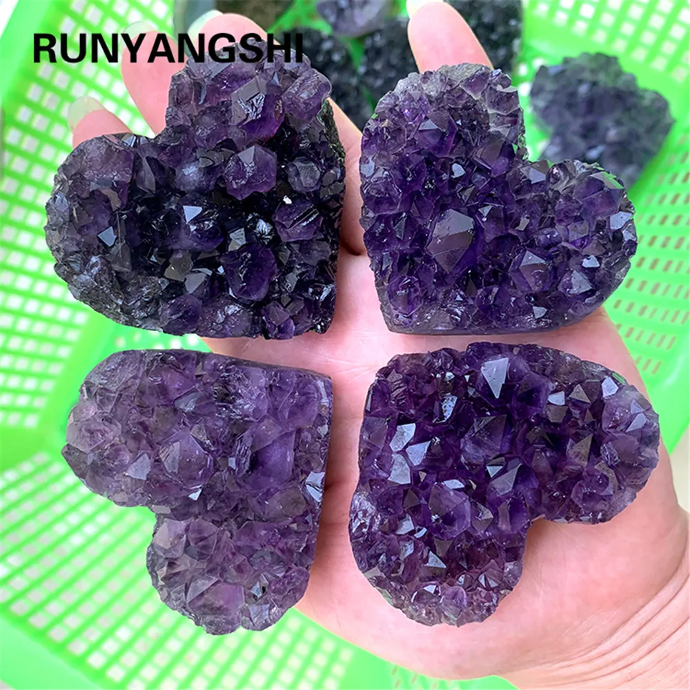 

big size 1PC Natural Love shape Amethyst Cluster Quartz Crystal Mineral Specimen Healing Stones Gift Rough Ore