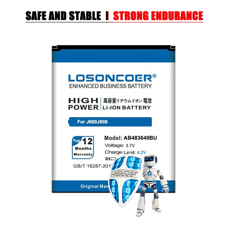 100% Оригинальный аккумулятор LOSONCOER 2800 мАч AB483640BU для Samsung SL-M608 J600 J608 B3210 C3050 E740 E748 F110