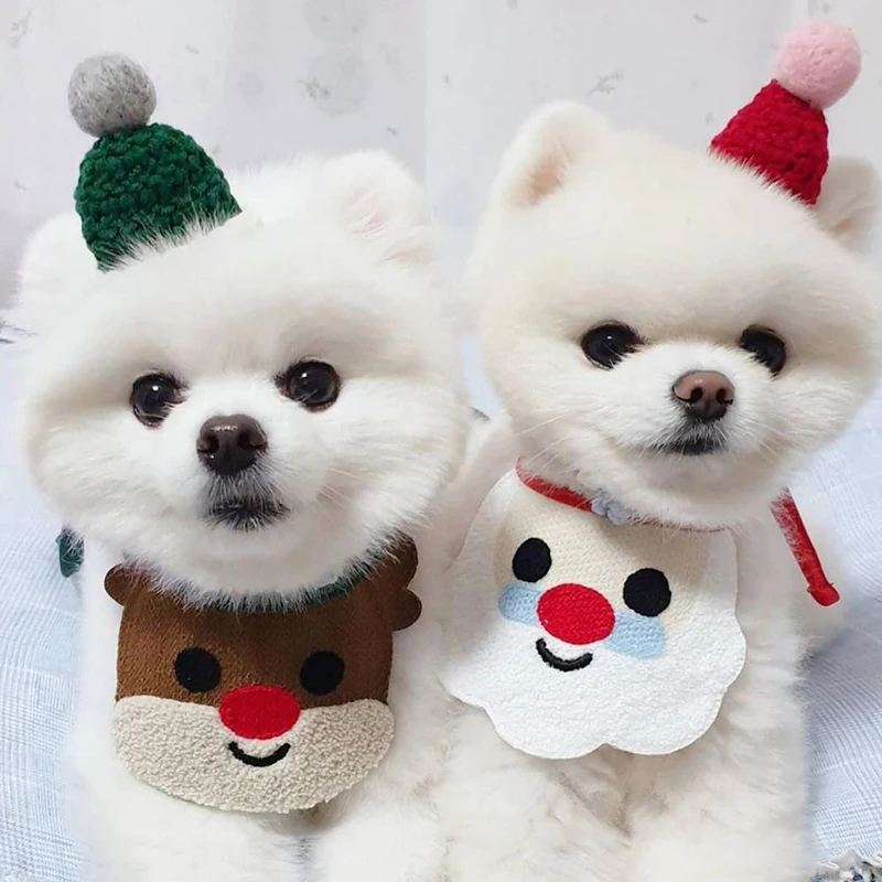 

Dog Cat Pet Christmas Hat Saliva Towel Bib Teddy Fighting Bomei Autumn and Winter Clothes Dressing Supplies