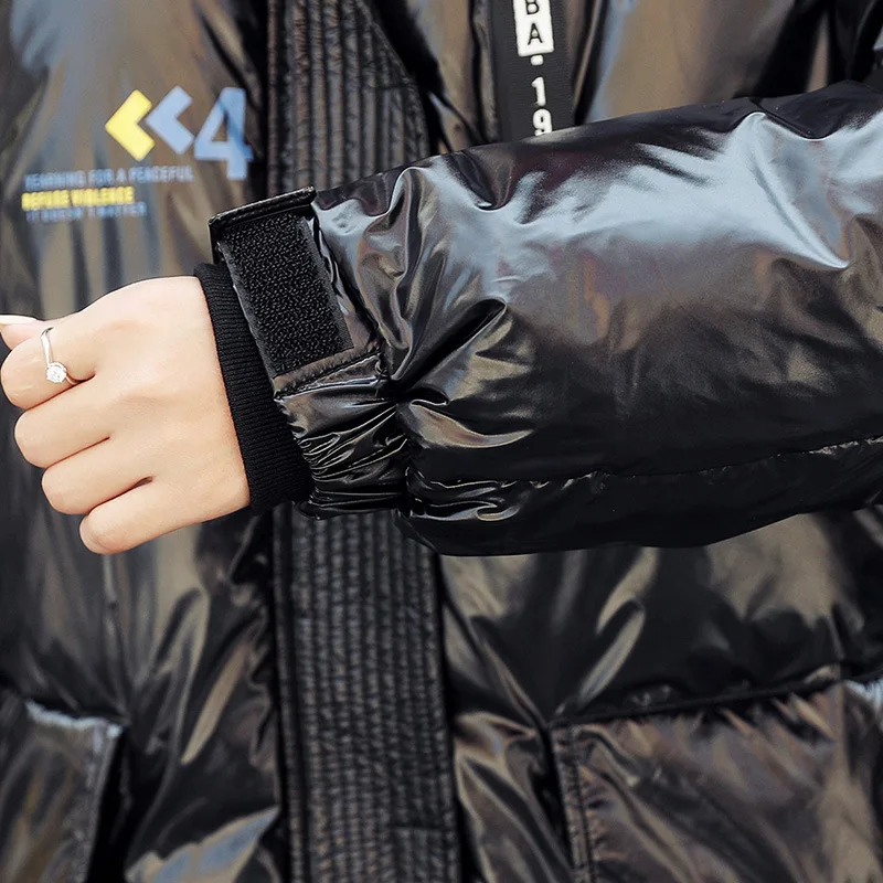 

han female edition bright surface loose over-the-knee hitting scene long thickening cotton-padded jacket coat female