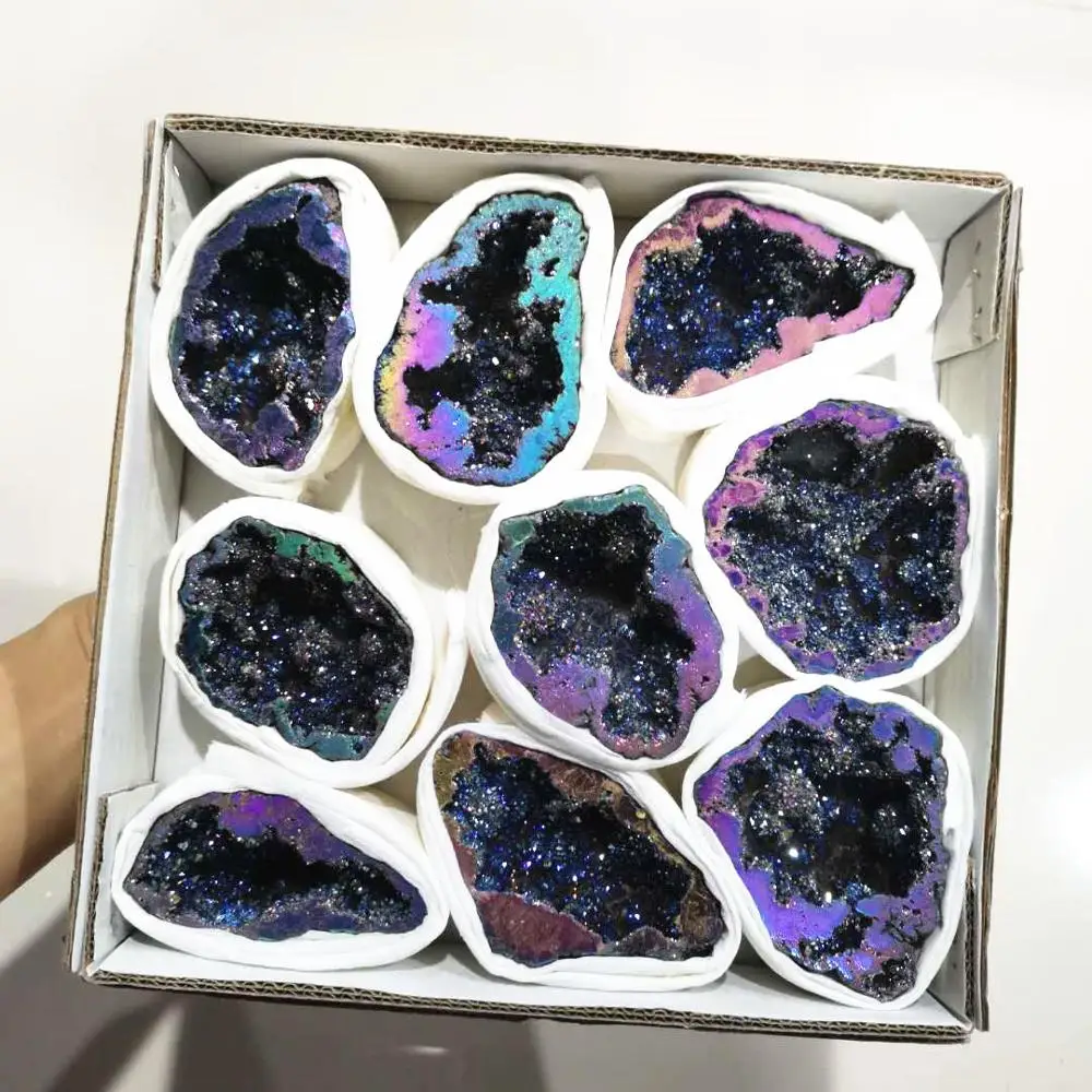 Натуральный агат геоде Радужная аура с титановым покрытием Druzy Агат | Дом и сад