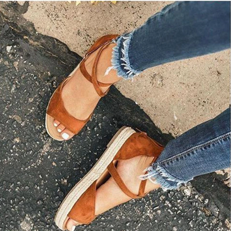 

2021 Women Sandals Woman Platform Peep Toe Female Gladiator Flats Ladies Zipper Shoes Women's Comfortable Plus Size Summer