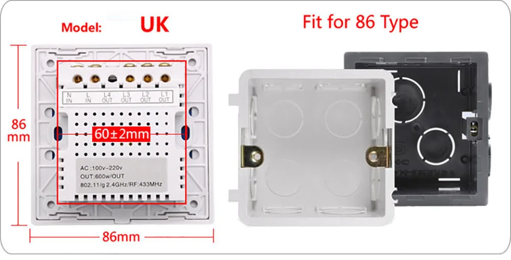 

MOL eWeLink Wifi Wall Switch 1/2/3 Gang UK No Neutral Wire Required Switches Smart Single Wire Wall Switch Works Alexa D1UK1C
