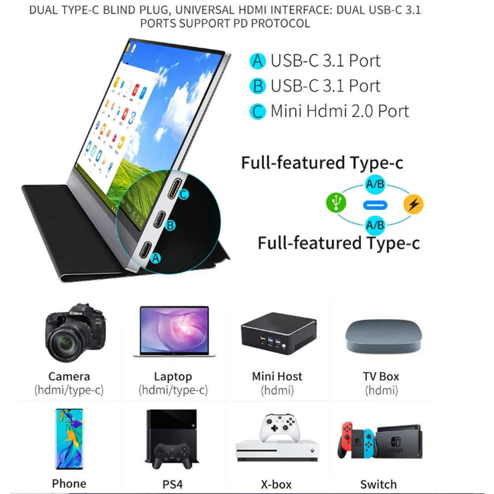 Портативный игровой монитор EYOYO EM15F 15 6 дюйма сенсорный экран 72% NTSC 3840x2160 4K HDR LCD USB C