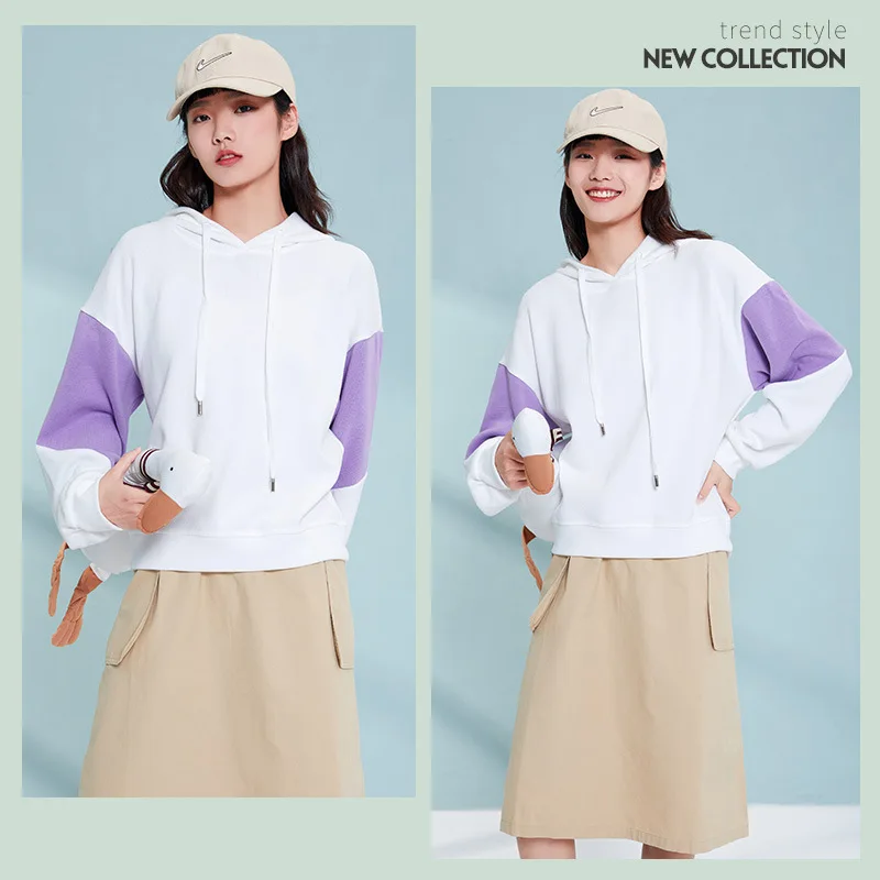 

Women's Sweatwear Hoodies Autumn Winter Leisure Korean Version Versatile Splicing Hooded Female Pullover Hoody