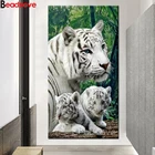 Алмазная картина с тигром и медвежонком, полностью квадратная круглая Алмазная вышивка, круглая дрель, Мультяшные алмазные мозаичные животные, king home art