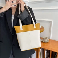 lady stitching leather tote bag casual designer large capacity shoulder bags women luxury shopping bag messenger pack handbags
