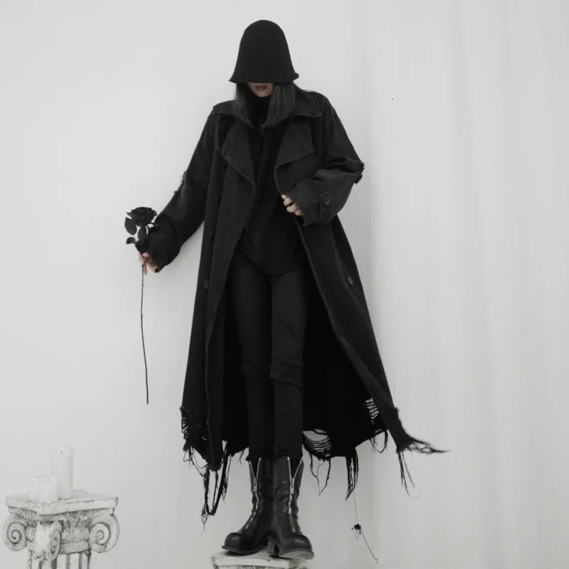 LANMREM 2020 новый стиль Ямамото темно черный женский дизайн лацканы пуговицы длинная