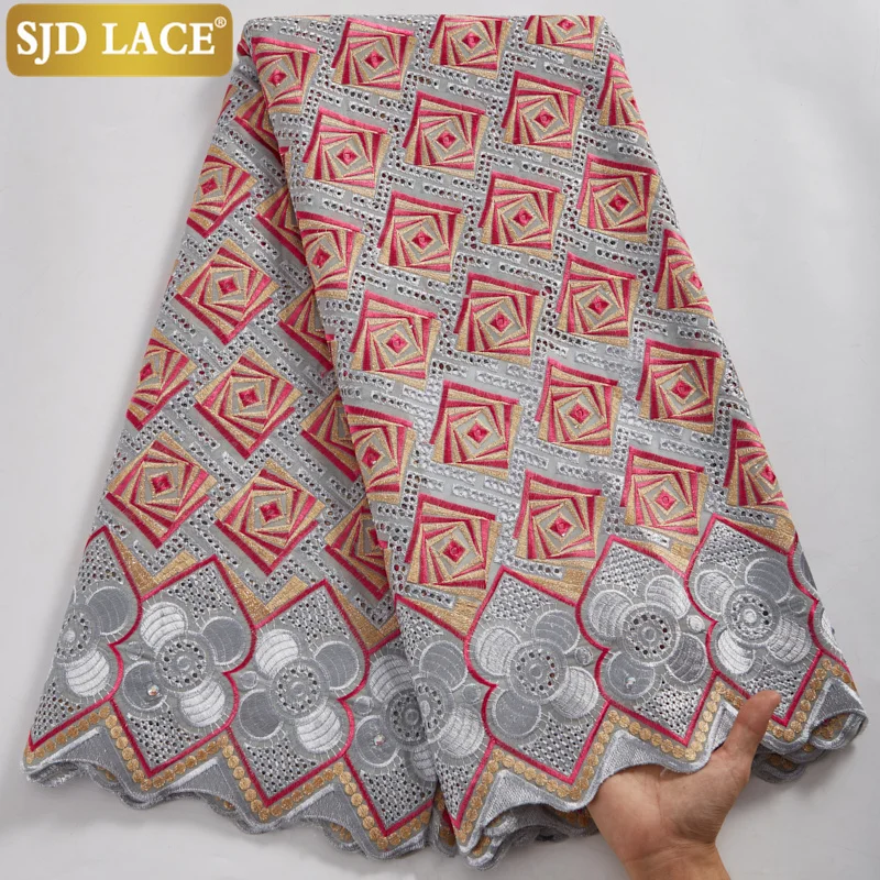 Купить Кружевные материалы SJD для церковного платья, африканская нигерийская сухая кружевная ткань 2022, Лидер продаж, швейцарское хлопковое кружев...
