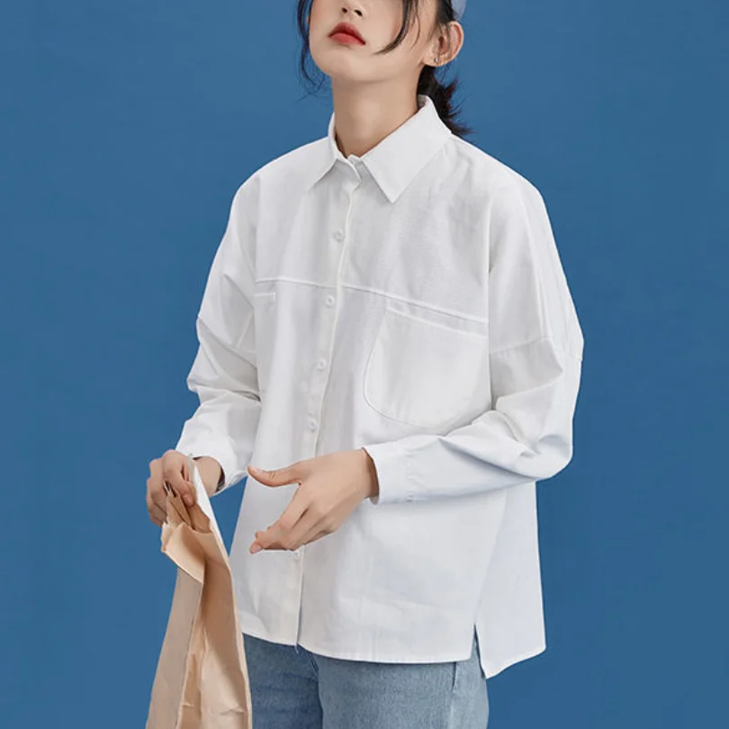 

Pure Cotton White Shirt Female Oversize Autumn Tops New Women Shirts Blouses Harajuku Loose POLO Collar Long-sleeve Shirt Blusas
