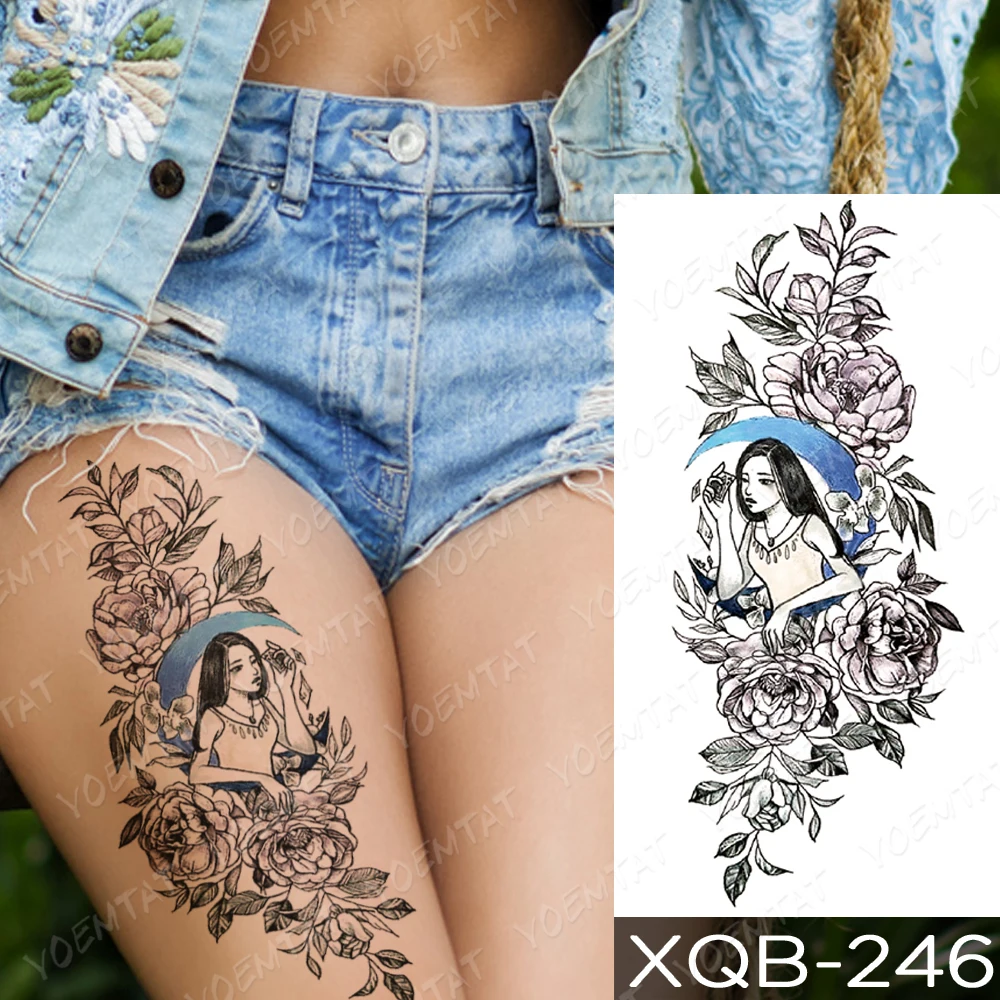 

Waterproof Temporary Tattoo Sticker Simple Line Rose Flower Tattoos Girl Bird Rose Body Art Arm Fake Sleeve Tatoo Women Men