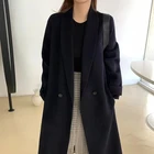 Женское шерстяное пальто Herstory, однотонное двубортное пальто с поясом, офисное пальто, Корейская уличная одежда для зимы