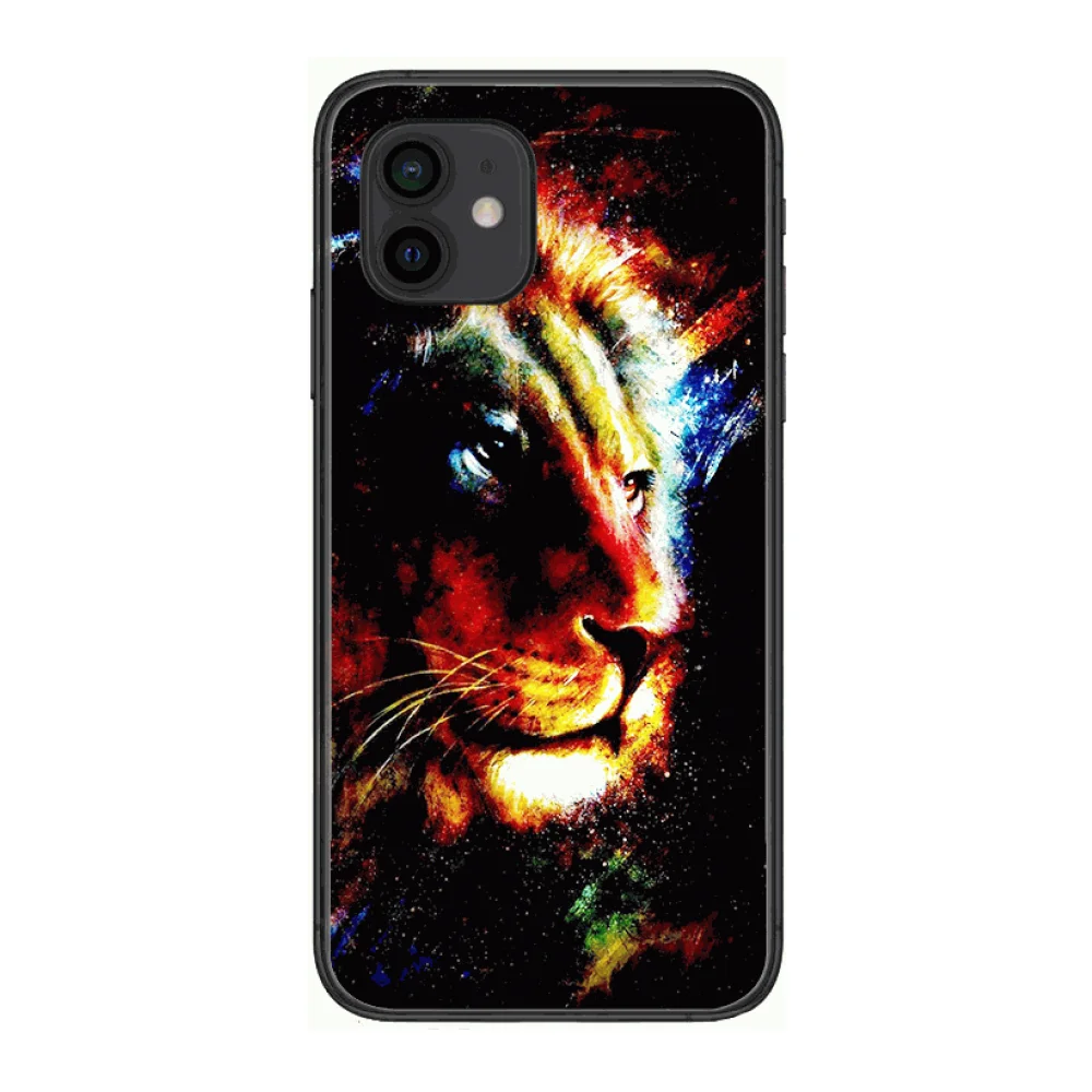 

Lion Animal Shockproof Style Phone Case cover For iphone 12 pro max 11 8 7 6 s XR PLUS X XS SE 2020 mini black cell shell