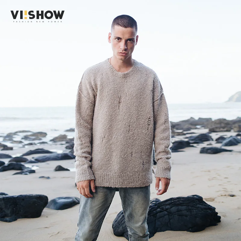 VIISHOW, повседневный мужской свитер, классический, чистый хаки, пуловер, мужской, сплошной цвет, Pull Homme, кашемировые, шерстяные свитера, рубашки, ZC2390173