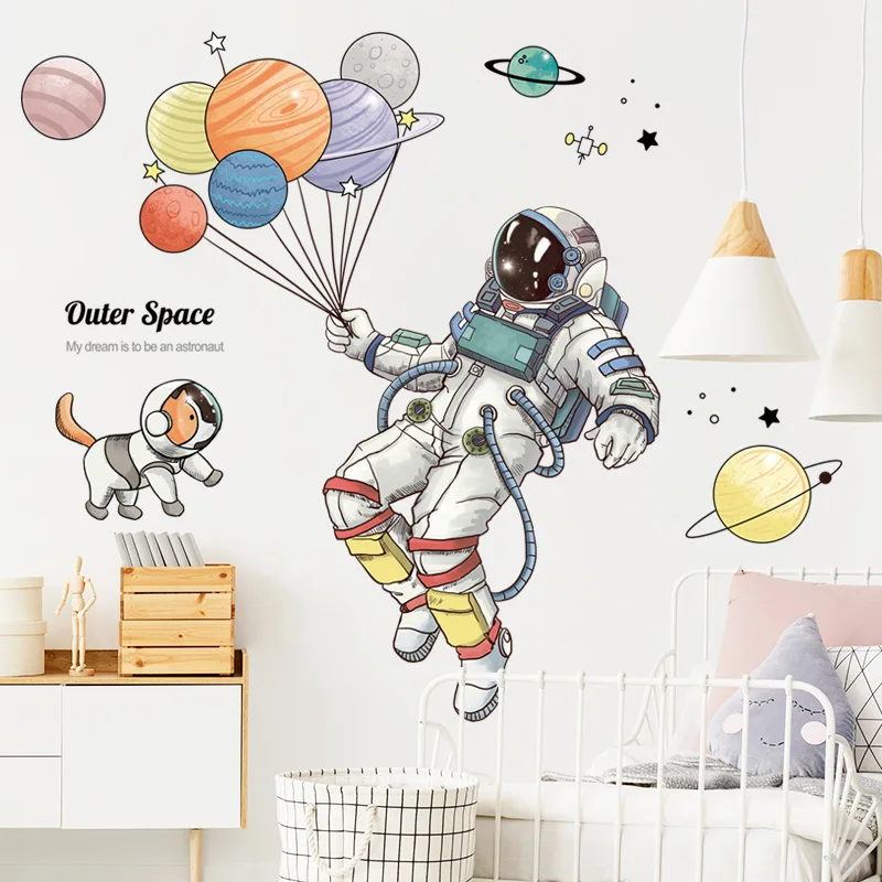 

Hot Large Astronaut Balloon Dog Wall Stickers Spaceship Planet DIY Sticker Children's Room Cartoon Ball Kindergarten Wallpaper
