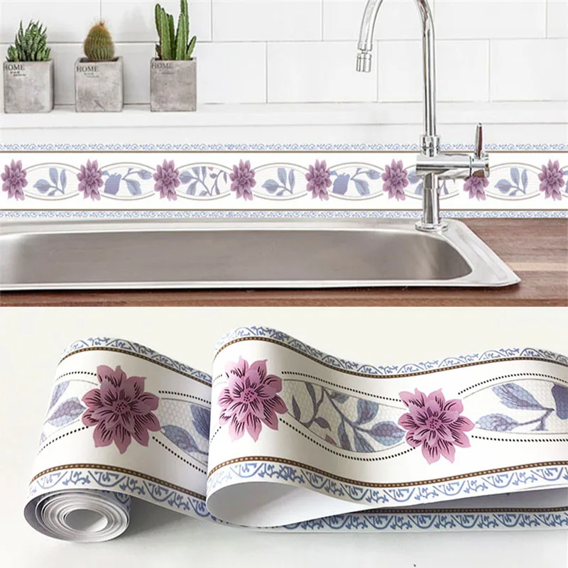 PVC Self-Adhesive Waterproof 3D Wall Sticker Kitchen Bathroom Kicking Line Waistline Wallpaper Borders Removable Stickers Decor
