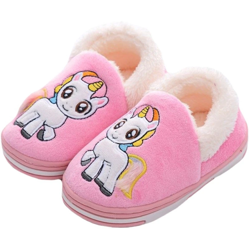 

Baby Girl Fur Slides Cotton Flip Flop Warm Winter House Children Slipper Unicorn Kids Slippers for Toddler Boys Indoor Shoes