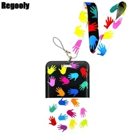 autism pattern hands lanyard credit cards id holder bag student women travel cards cover badge car keychain decorations