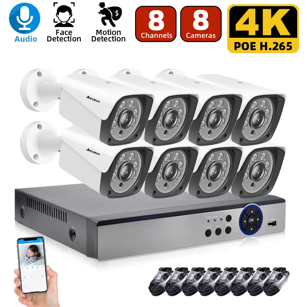 

AHCVBIVN 16CH 8MP POE NVR Security System Kit Outdoor 8MP Waterproof P2P IP Camera HDD Onvif CCTV Audio Video Surveillance Set