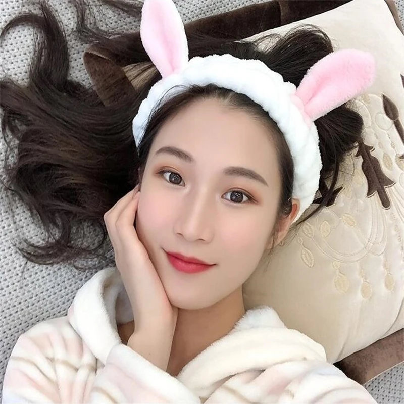 

Plush Hair Band Cute Girl And Woman Stretch Hair Band Wash Face Make up Headwear Bunny Ears Bow Headdress Hair Accessories