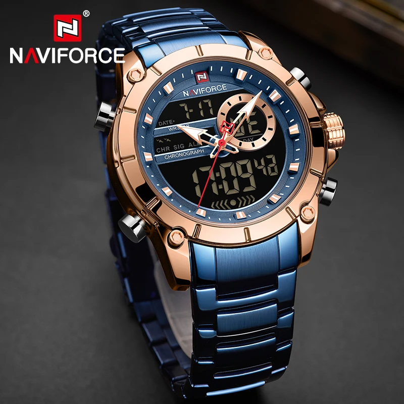 

Top Luxury NAVIFORCE Sport WristWatch Mens Digital Military Quartz Waterproof Dual Display Male Clock Watches Relogio Masculino