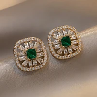2021 new hollow stud earrings for women korea square emerald zircon small earrings fashion simple womens jewelry accessories