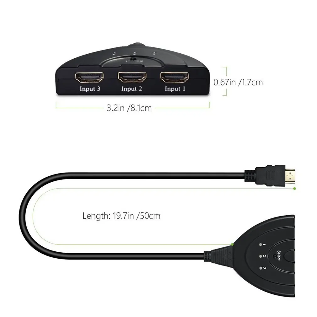 

Mini 3 Port HDMI Splitter Adapter Cable 1.4b 4K*2K 1080P Switcher HDMI Switch 3 in 1 out Port Hub for HDTV Xbox PS3 PS4 DVD HDTV