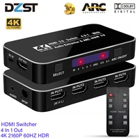 dzlst 4 in 1 hdmi compatible switcher 4k 2160p 60hz hdr out 3 5mm jack arc ir control for ps3 ps4 hdtv projector 2 0 splitter