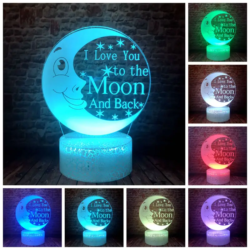 

Romantic 3D Illusion LED Desk Nightlight Colourful Sleeping Light Flash I love you to the moon and back Model Toys